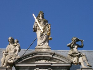 Lady Justice with Virtue and Vice.