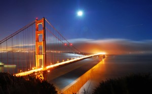 San Francisco Bridge lit up with the night lights