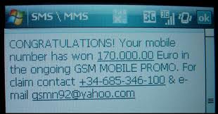 This is e-fraud - Mobile Lottery Winnings - don't fall for it!