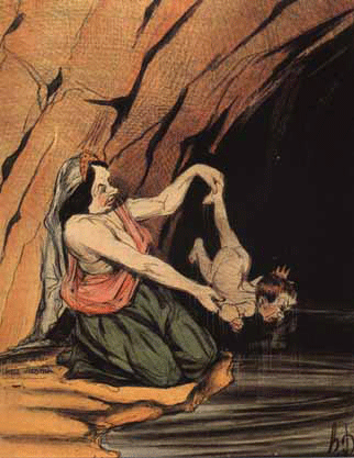 The mother of Achilles dips her baby's body into the Styx River - only the tip of his heel was not touched by the water and remained his most vulnerable point.  (Photo Credit: Wordfocus.com)
