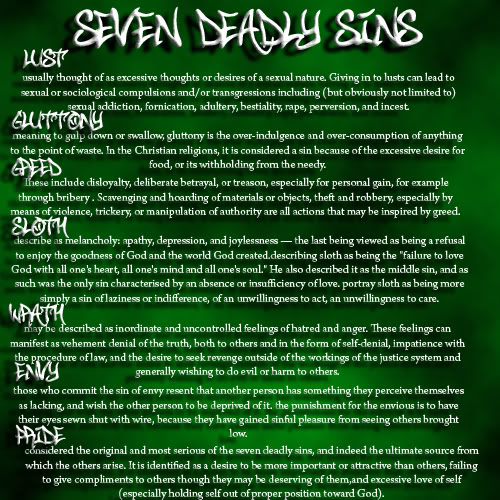 The Seven Deadly Sins and their meanings.
