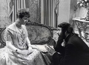 Icon: The peasant and mystic has become a cult figure in popular culture, and was immortalised by Tom Baker in the 1971 film Nicholas and Alexandra (with Janet Suzman, left.)